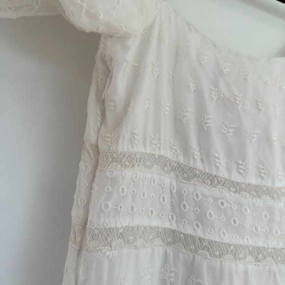 LoveShackFancy Cayden Silk High-Low Dress White Lace Eyelet Off Shoulder Gown - Picture 11 of 15